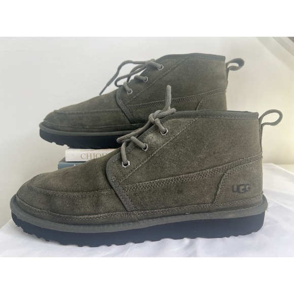 Ugg Neumel Moc Chukka Mens Warm Faux Fur Ankle Lace‎ Up Boots In Olive Green 13 - Picture 2 of 13